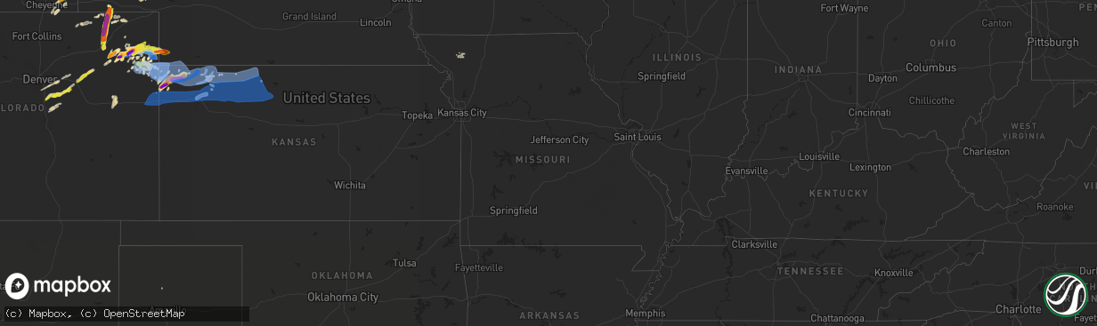 Hail map in Missouri on August 11, 2019