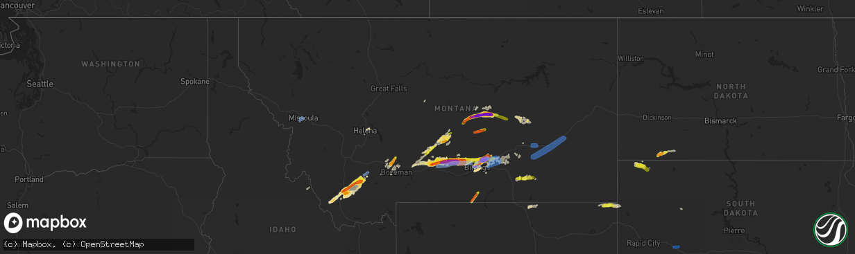 Hail map in Montana on August 11, 2019