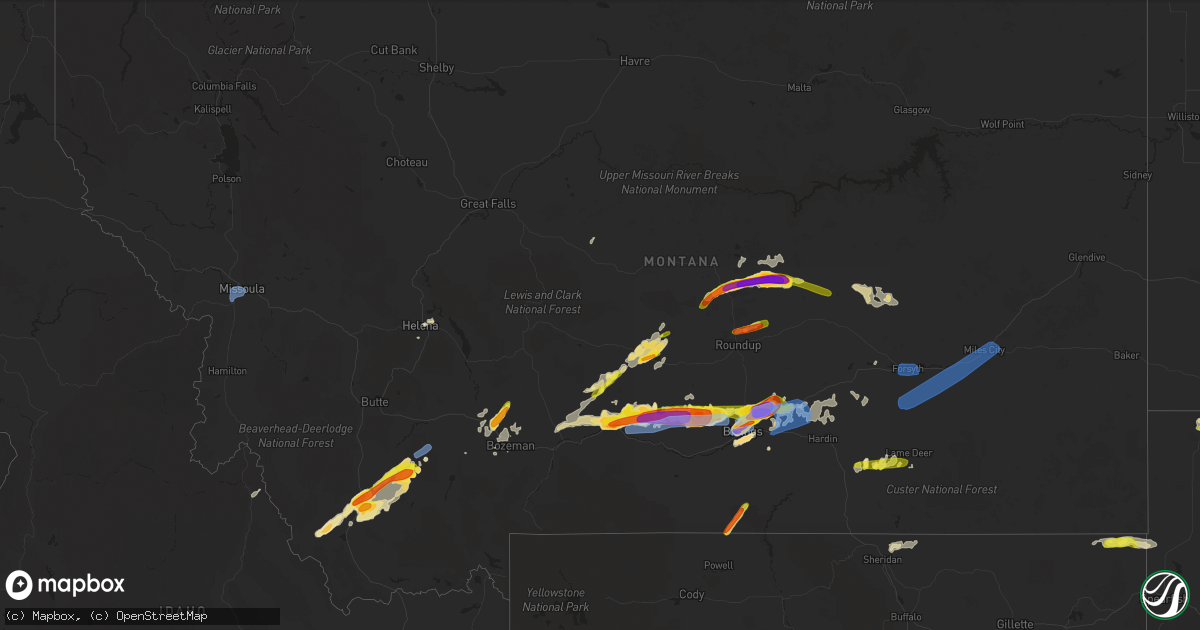 Hail map in Montana on August 11, 2019