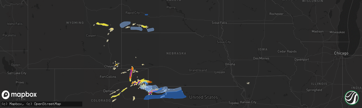 Hail map in Nebraska on August 11, 2019