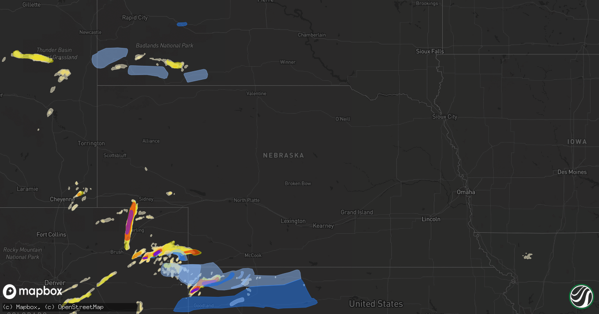 Hail map in Nebraska on August 11, 2019