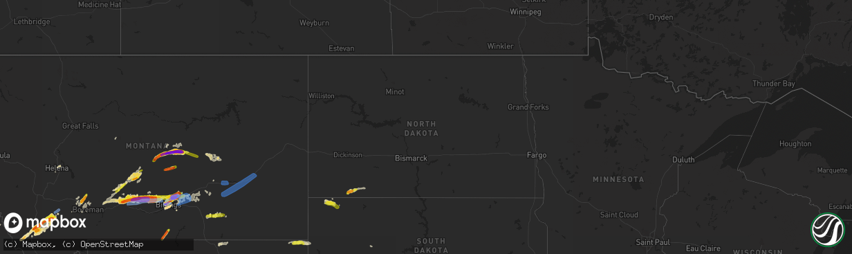 Hail map in North Dakota on August 11, 2019