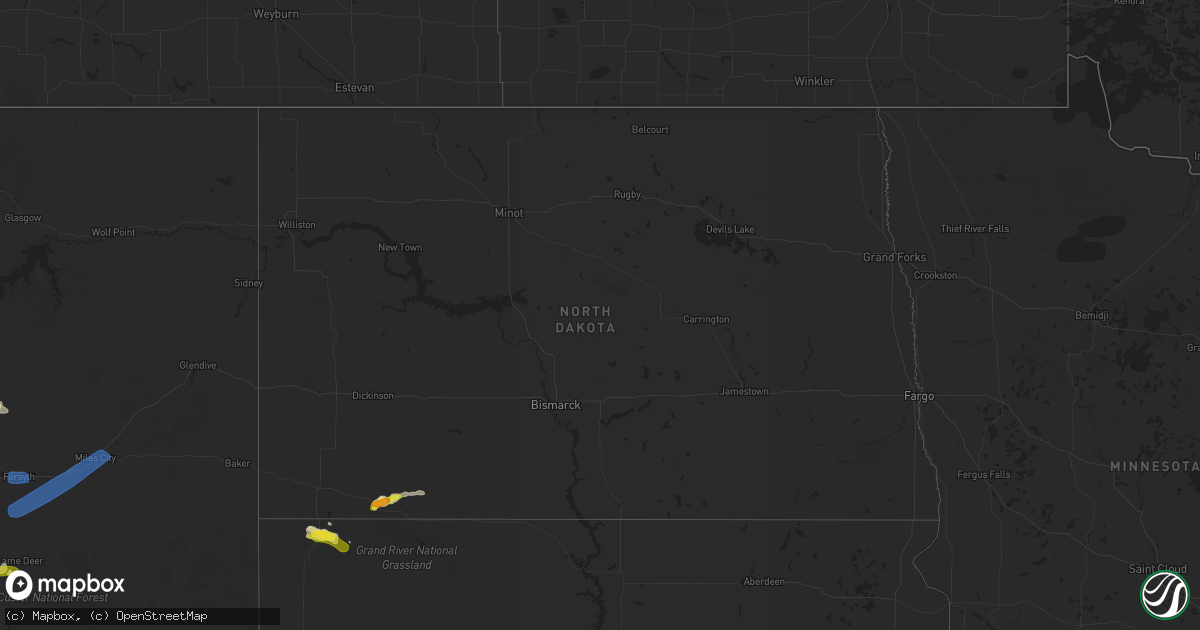 Hail map in North Dakota on August 11, 2019