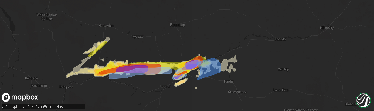 Hail map in Shepherd, MT on August 11, 2019