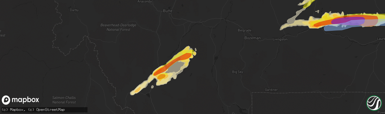 Hail map in Sheridan, MT on August 11, 2019