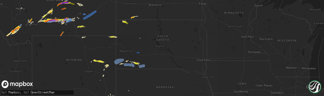 Hail map in South Dakota on August 11, 2019