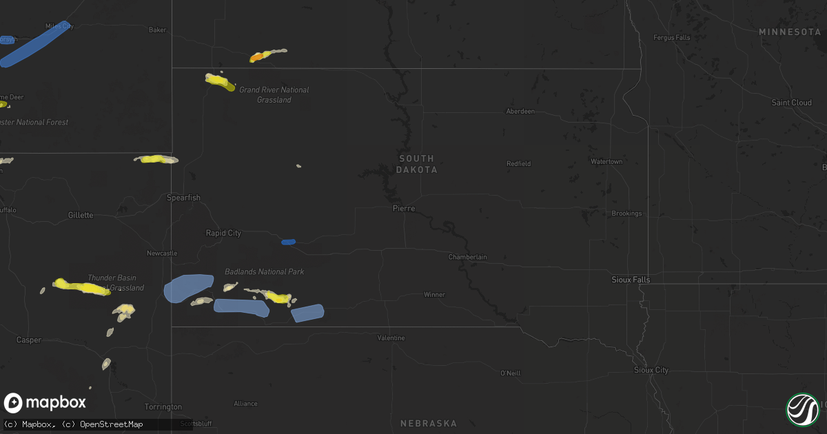 Hail map in South Dakota on August 11, 2019