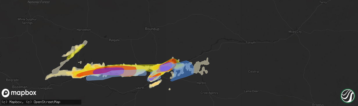 Hail map in Worden, MT on August 11, 2019