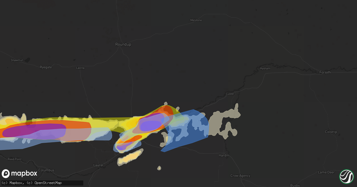 Hail map in Worden, MT on August 11, 2019