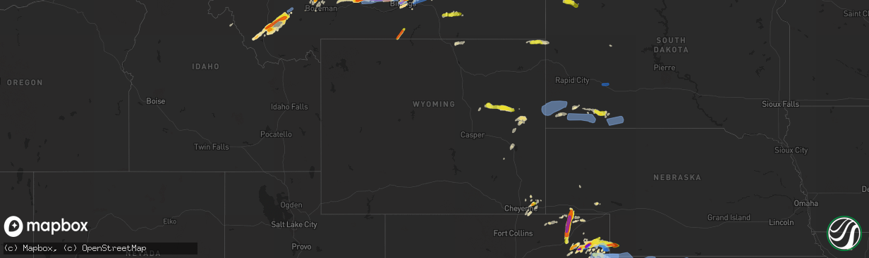 Hail map in Wyoming on August 11, 2019