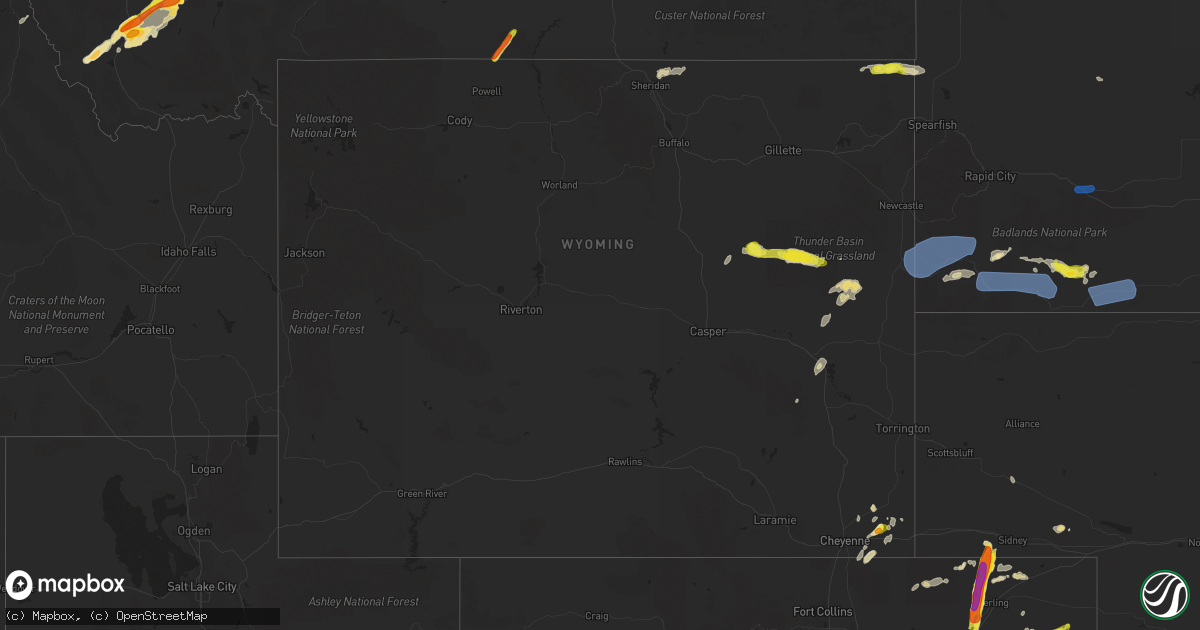 Hail map in Wyoming on August 11, 2019