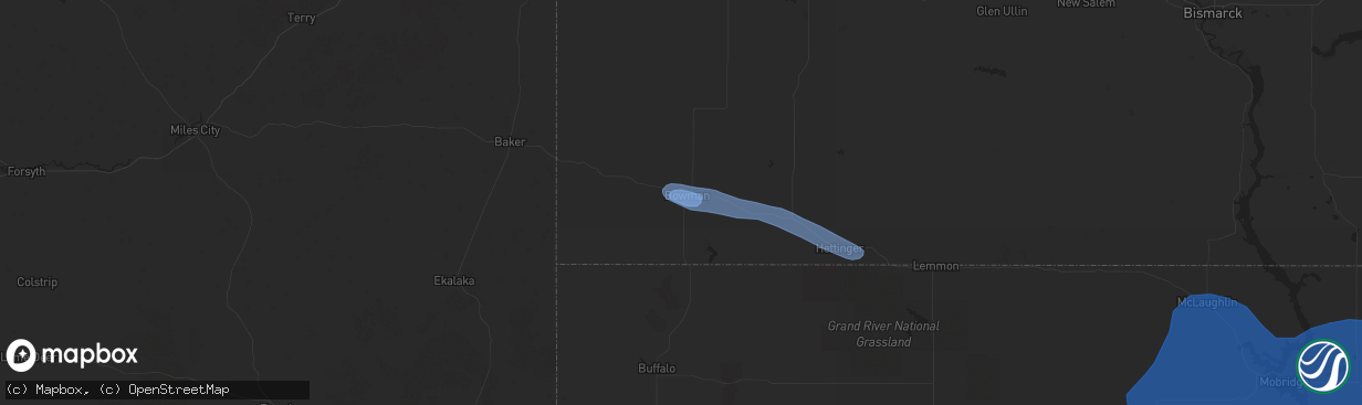 Hail map in Bowman, ND on August 11, 2020