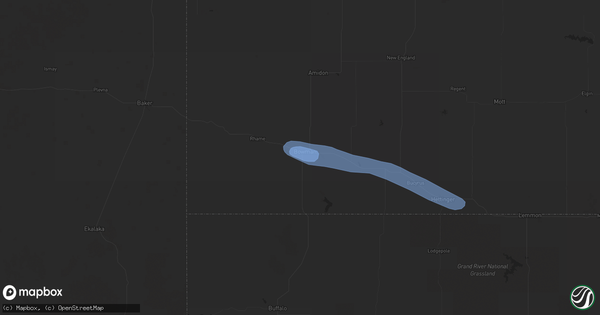 Hail map in Bowman, ND on August 11, 2020