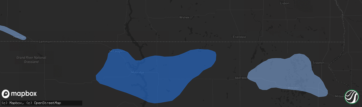 Hail map in Eureka, SD on August 11, 2020