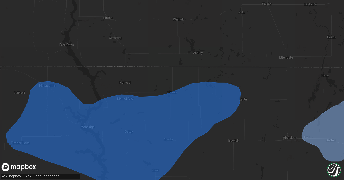 Hail map in Eureka, SD on August 11, 2020