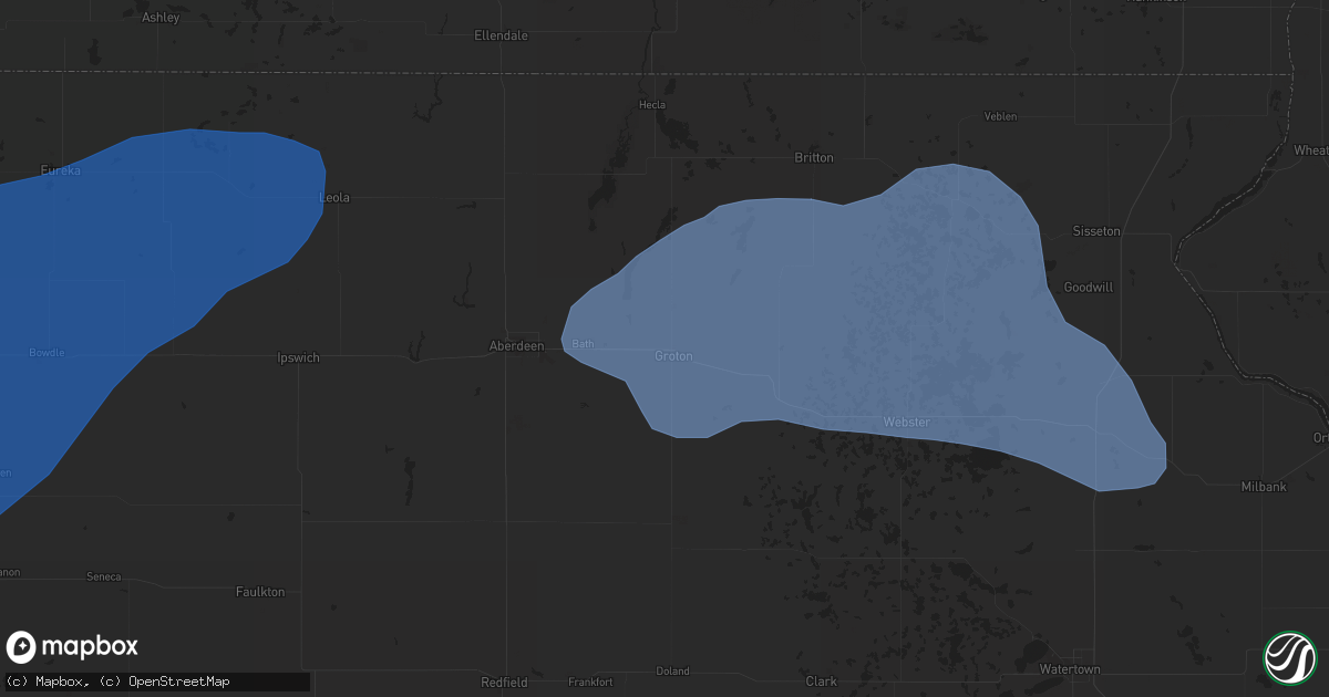 Hail map in Groton, SD on August 11, 2020