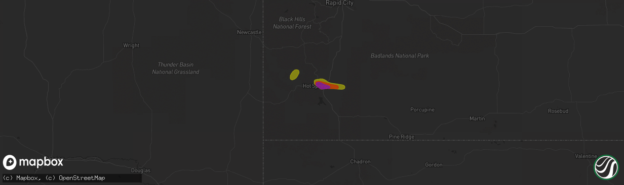 Hail map in Hot Springs, SD on August 11, 2020