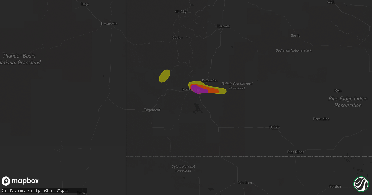 Hail map in Hot Springs, SD on August 11, 2020