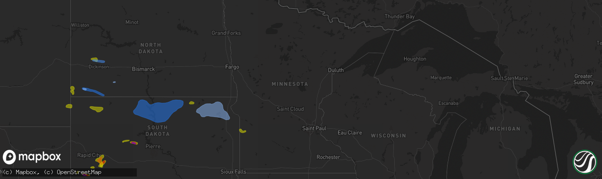 Hail map in Minnesota on August 11, 2020