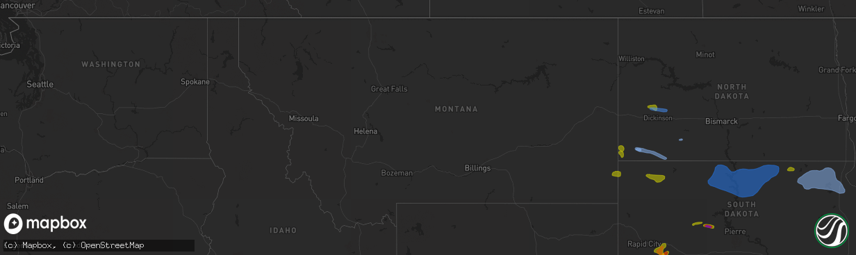 Hail map in Montana on August 11, 2020