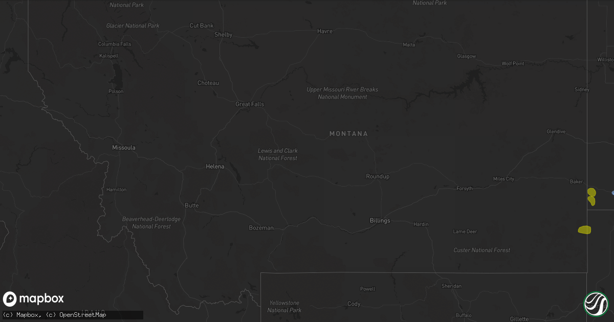 Hail map in Montana on August 11, 2020
