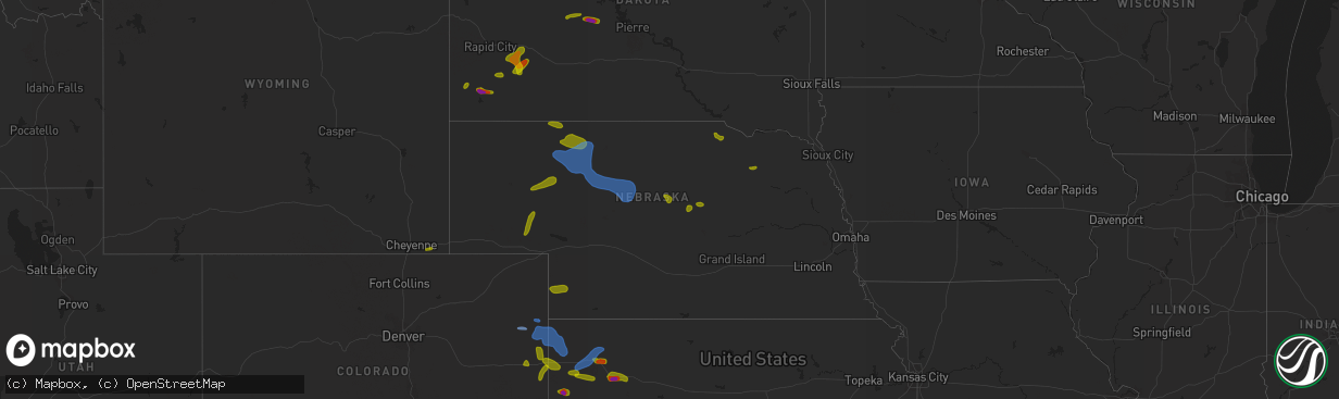 Hail map in Nebraska on August 11, 2020