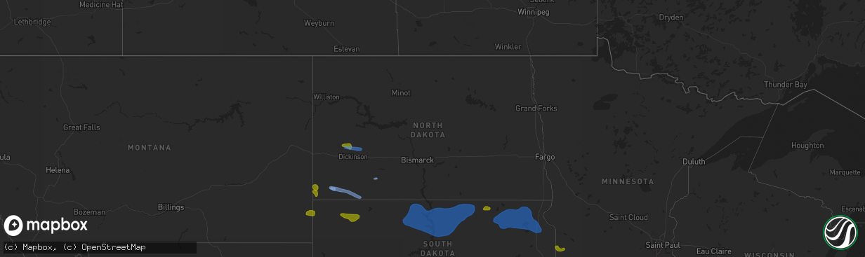 Hail map in North Dakota on August 11, 2020