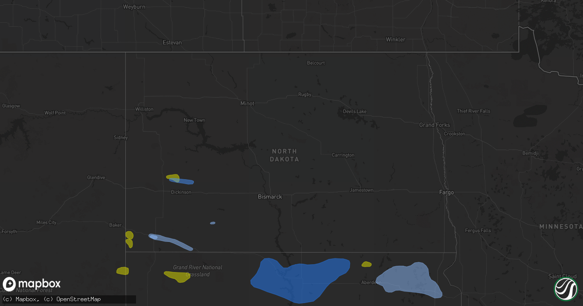 Hail map in North Dakota on August 11, 2020