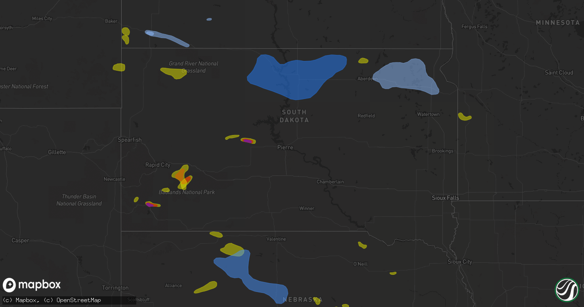 Hail map in South Dakota on August 11, 2020