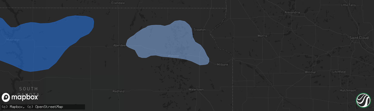 Hail map in Waubay, SD on August 11, 2020