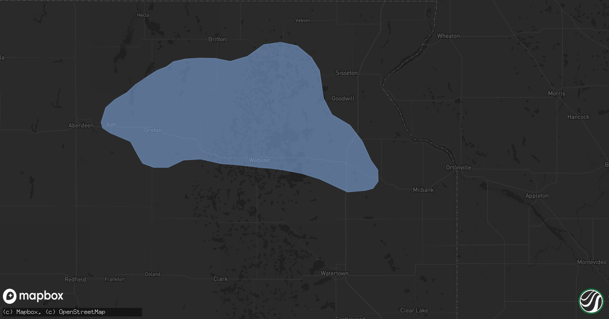 Hail map in Waubay, SD on August 11, 2020