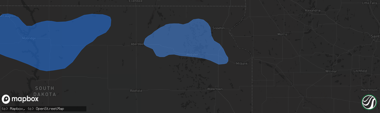 Hail map in Webster, SD on August 11, 2020