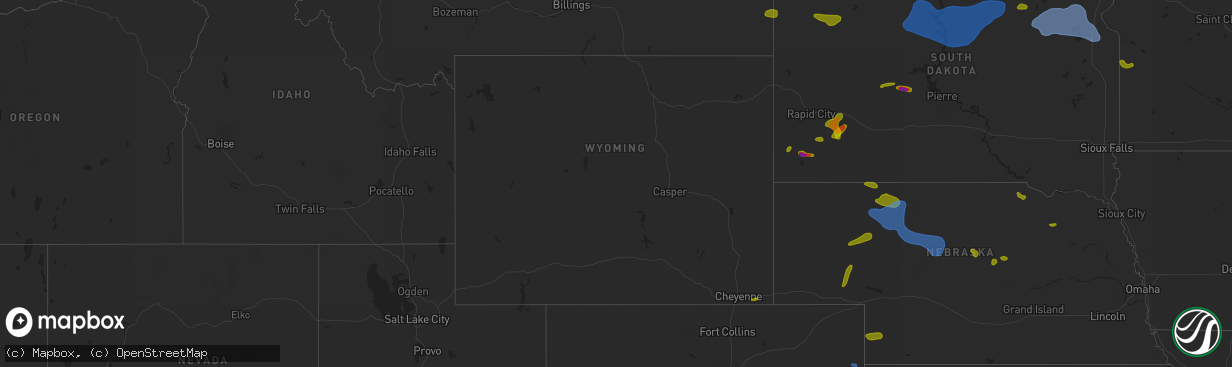 Hail map in Wyoming on August 11, 2020