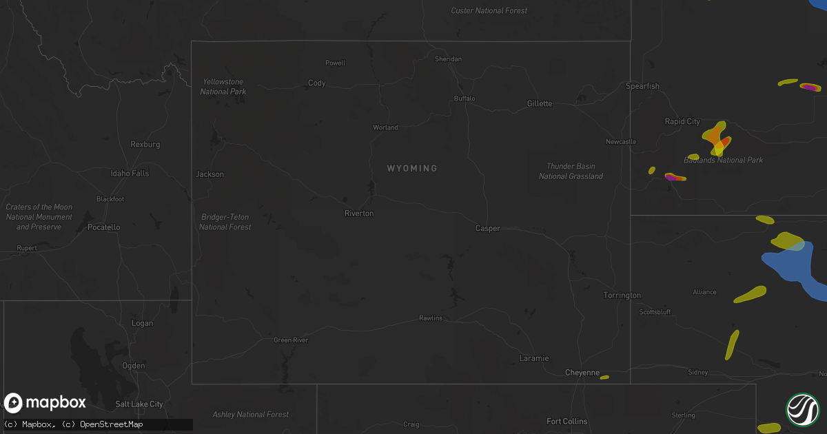 Hail map in Wyoming on August 11, 2020