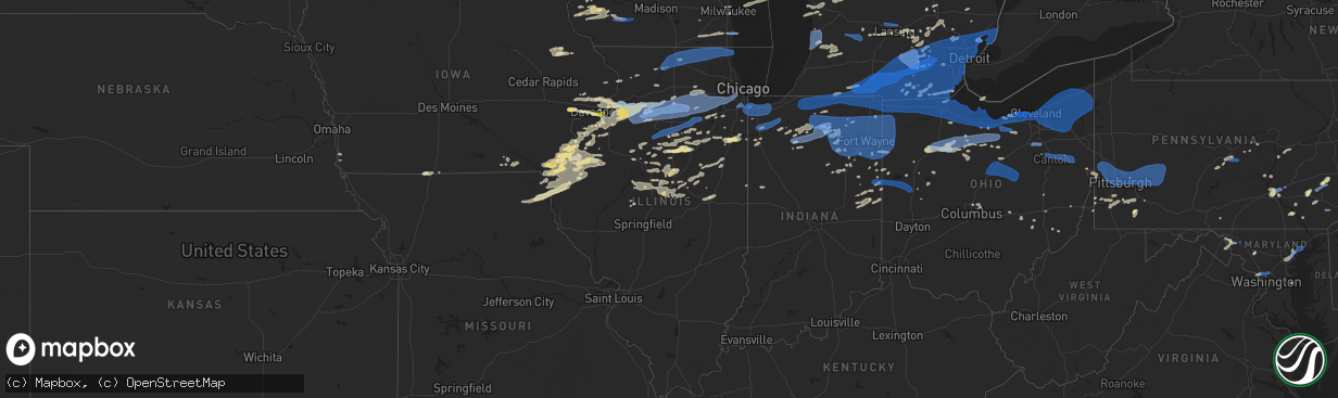 Hail map in Illinois on August 11, 2021