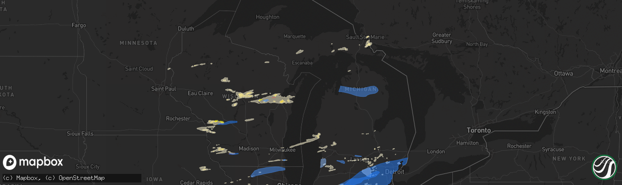 Hail map in Michigan on August 11, 2021