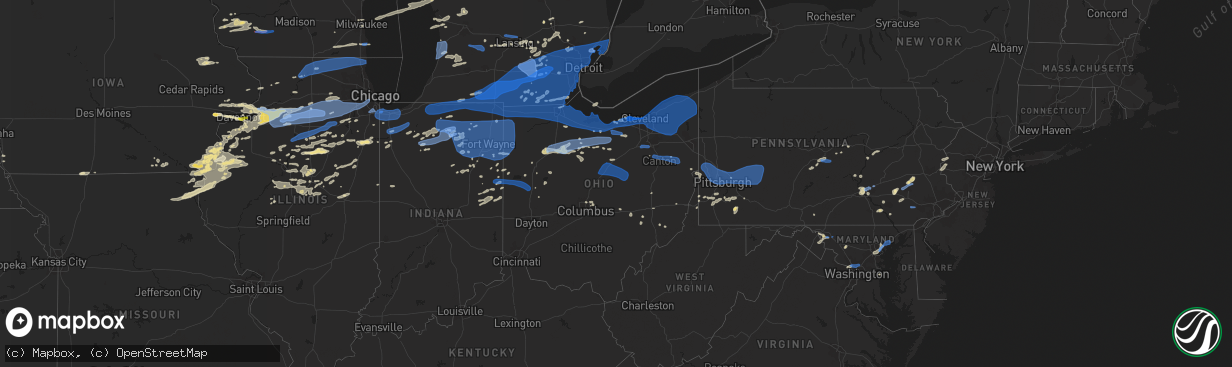 Hail map in Ohio on August 11, 2021