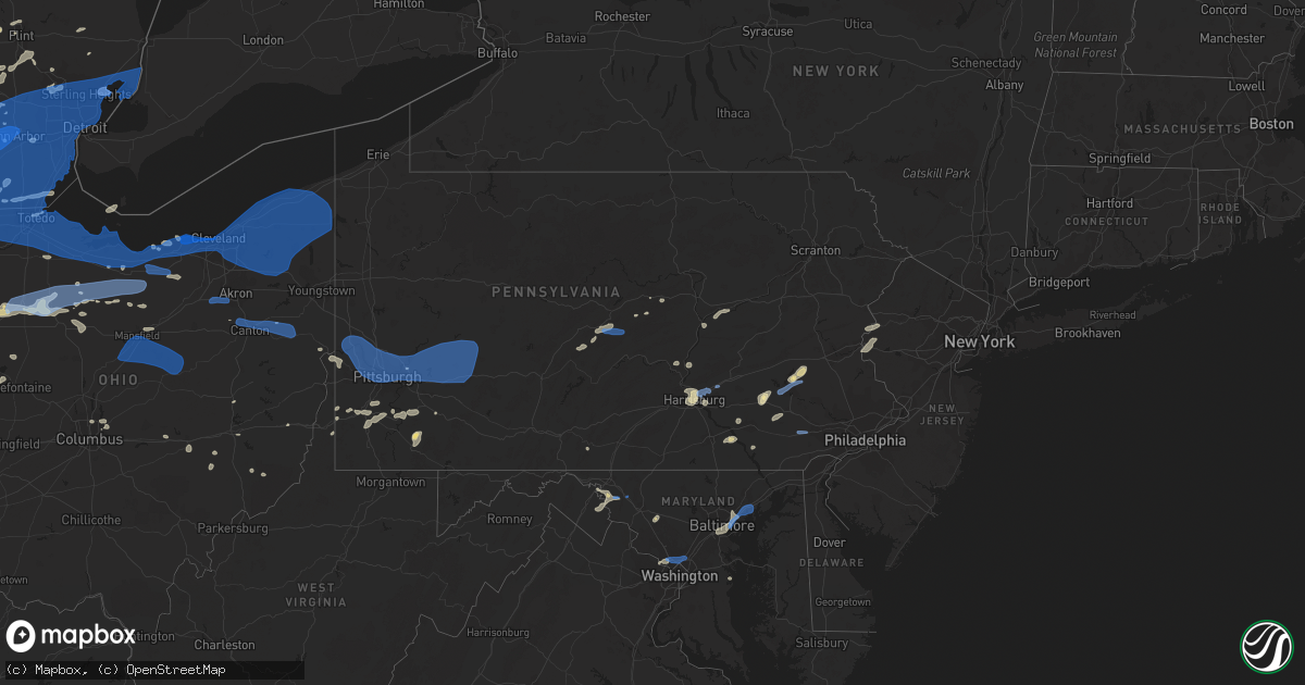 Hail map in Pennsylvania on August 11, 2021