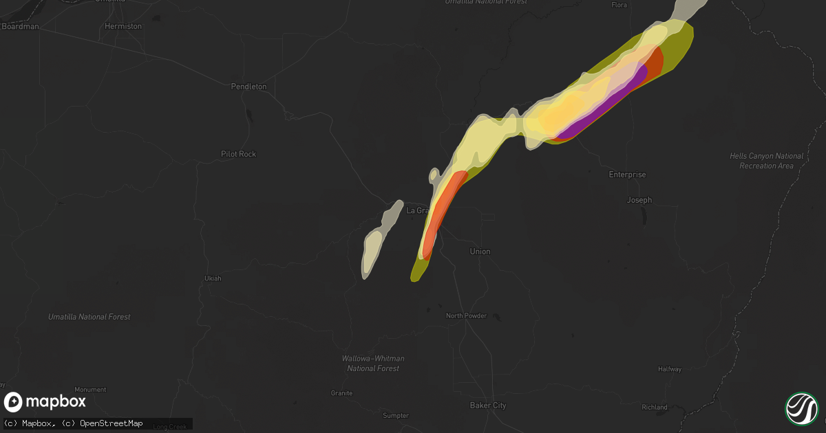 Hail map in La Grande, OR on August 11, 2022