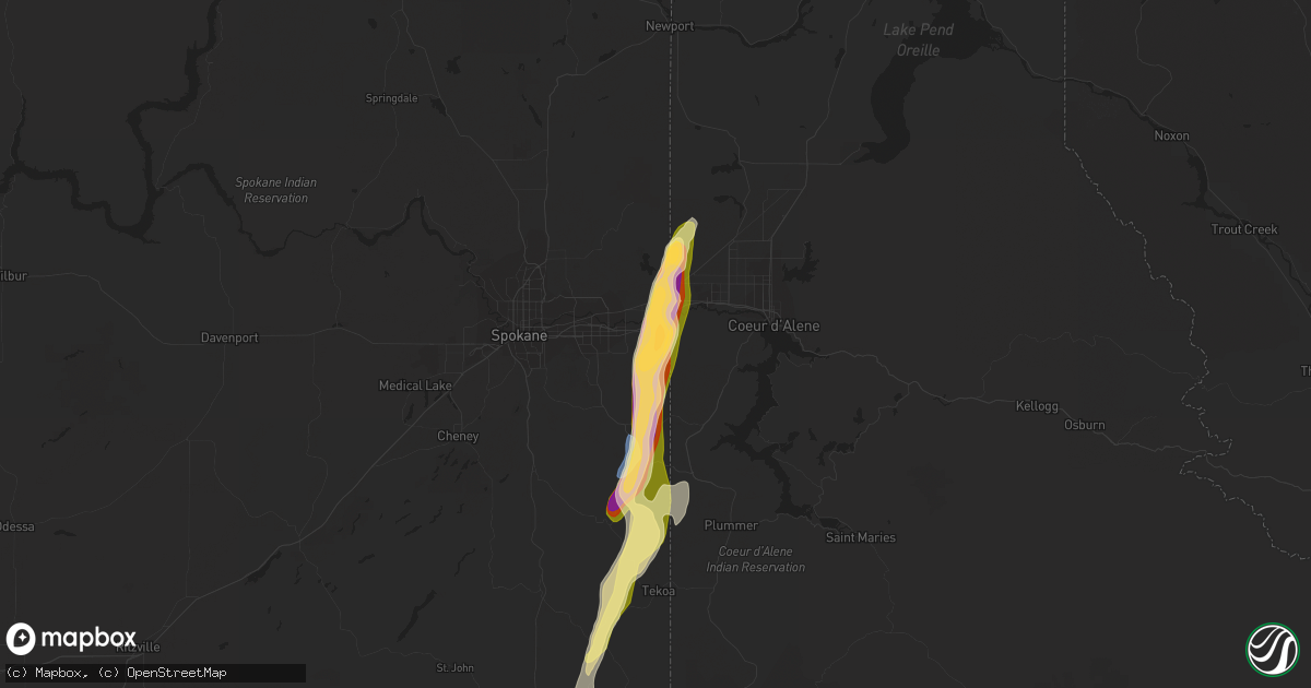 Hail map in Liberty Lake, WA on August 11, 2022