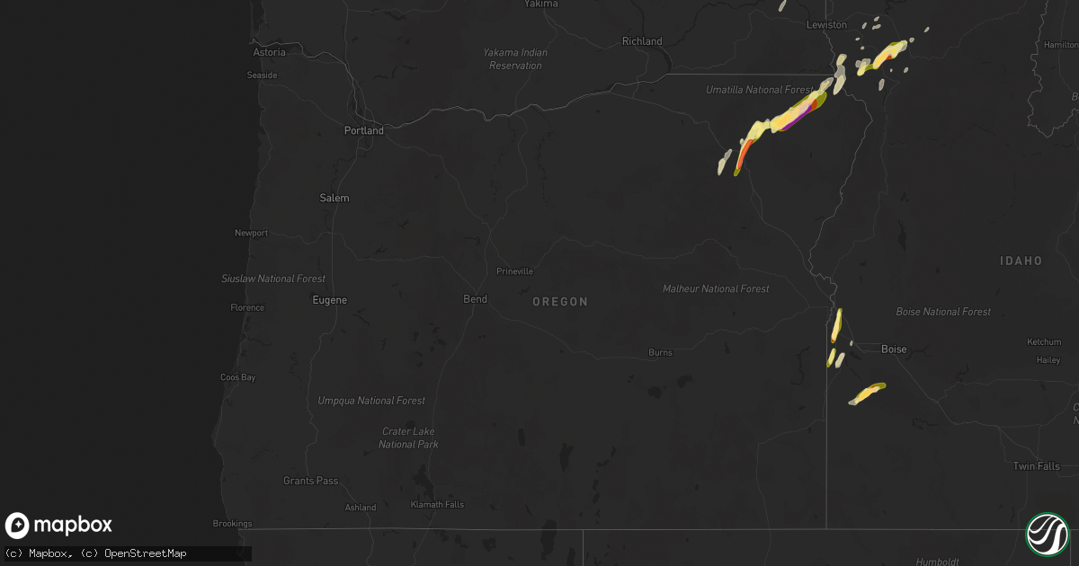 Hail map in Oregon on August 11, 2022