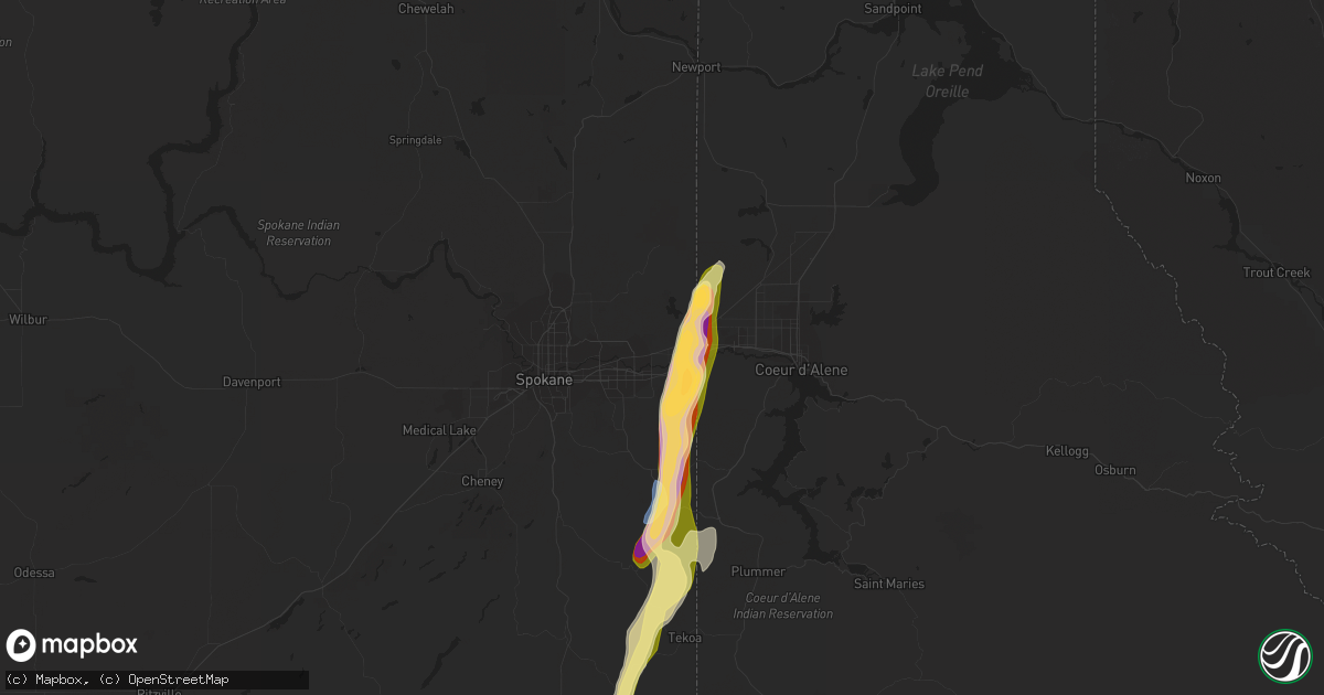 Hail map in Otis Orchards, WA on August 11, 2022