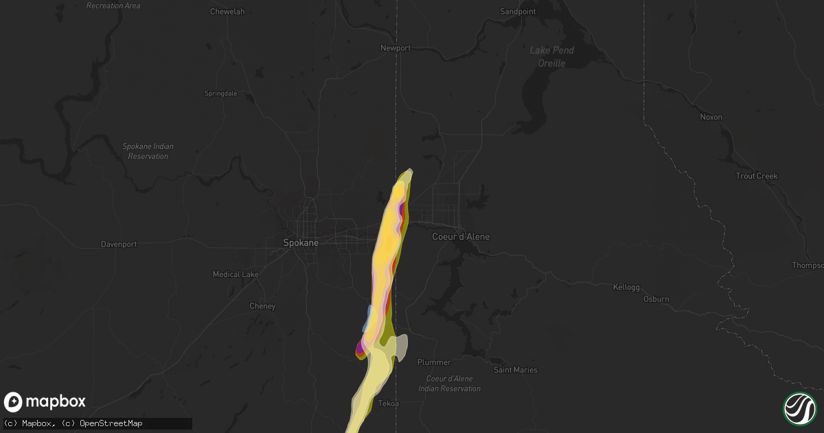 Hail map in Post Falls, ID on August 11, 2022