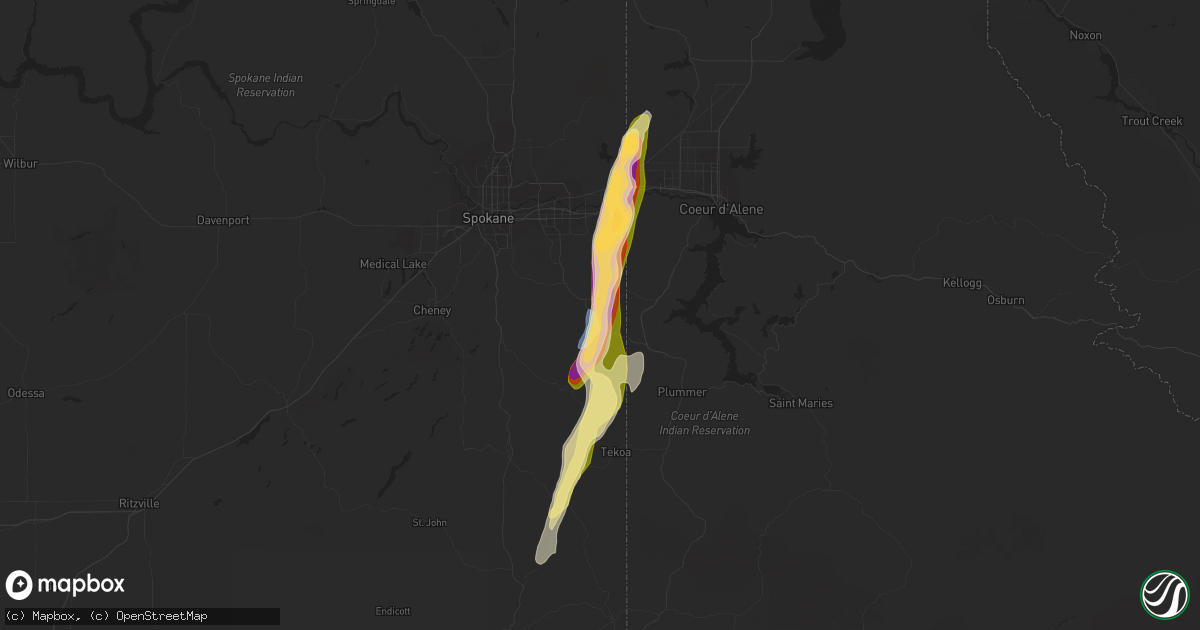 Hail map in Rockford, WA on August 11, 2022