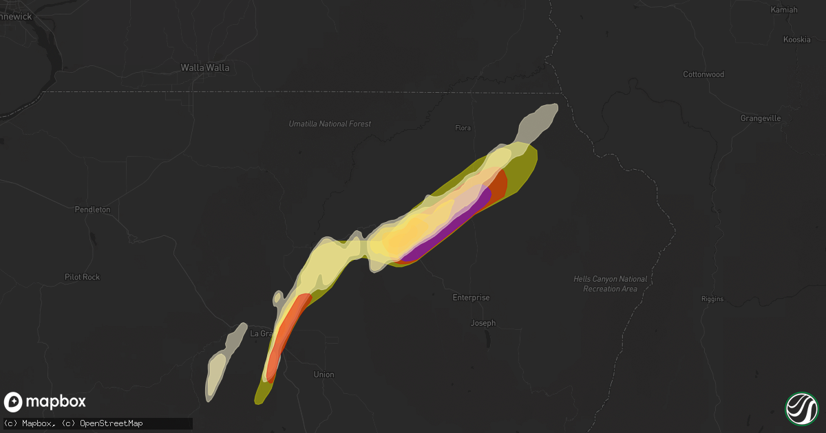 Hail map in Wallowa, OR on August 11, 2022