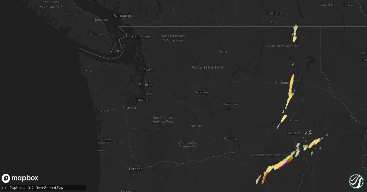 Hail map in Washington on August 11, 2022