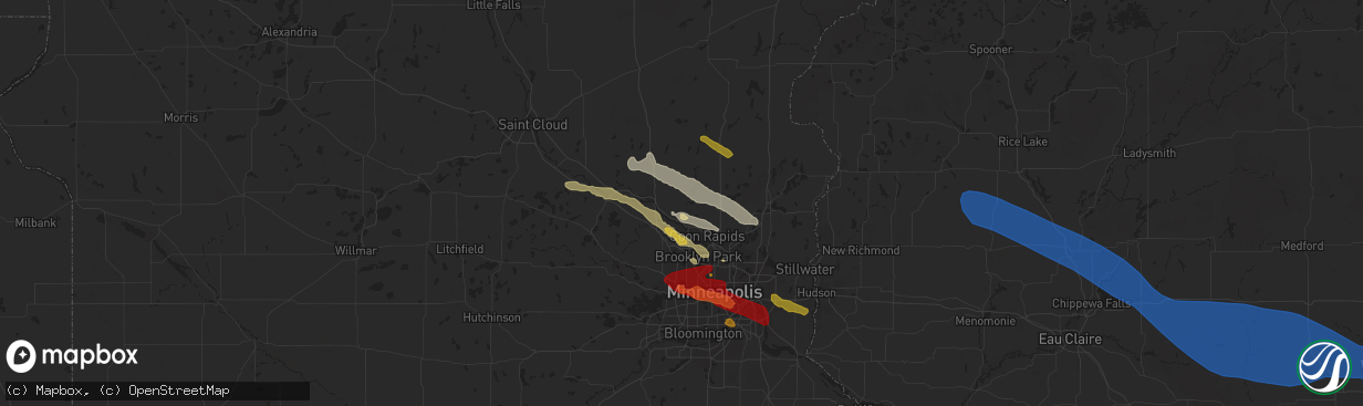 Hail map in Anoka, MN on August 11, 2023