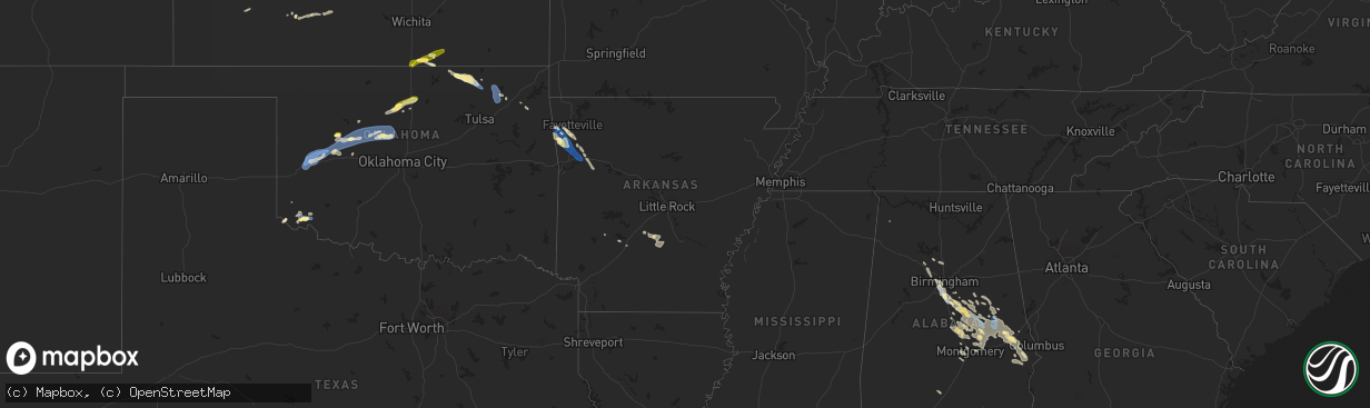 Hail map in Arkansas on August 11, 2023