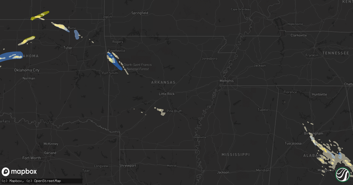 Hail map in Arkansas on August 11, 2023