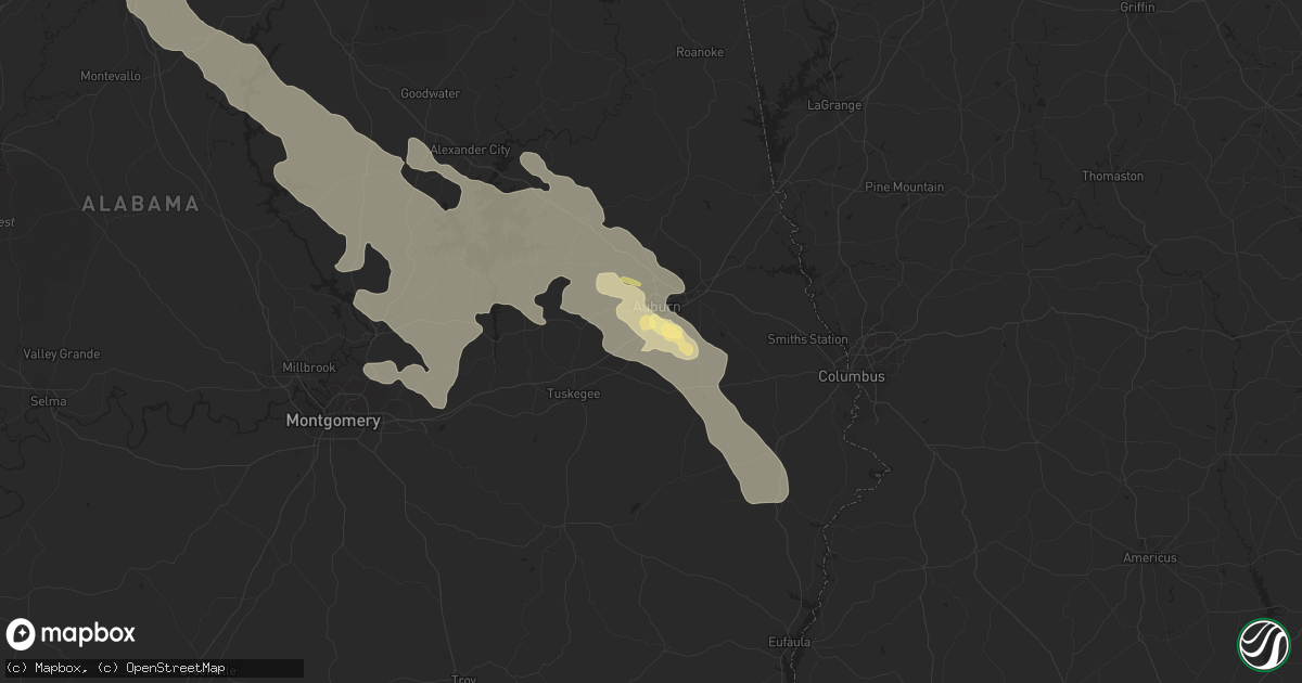 Hail map in Auburn, AL on August 11, 2023